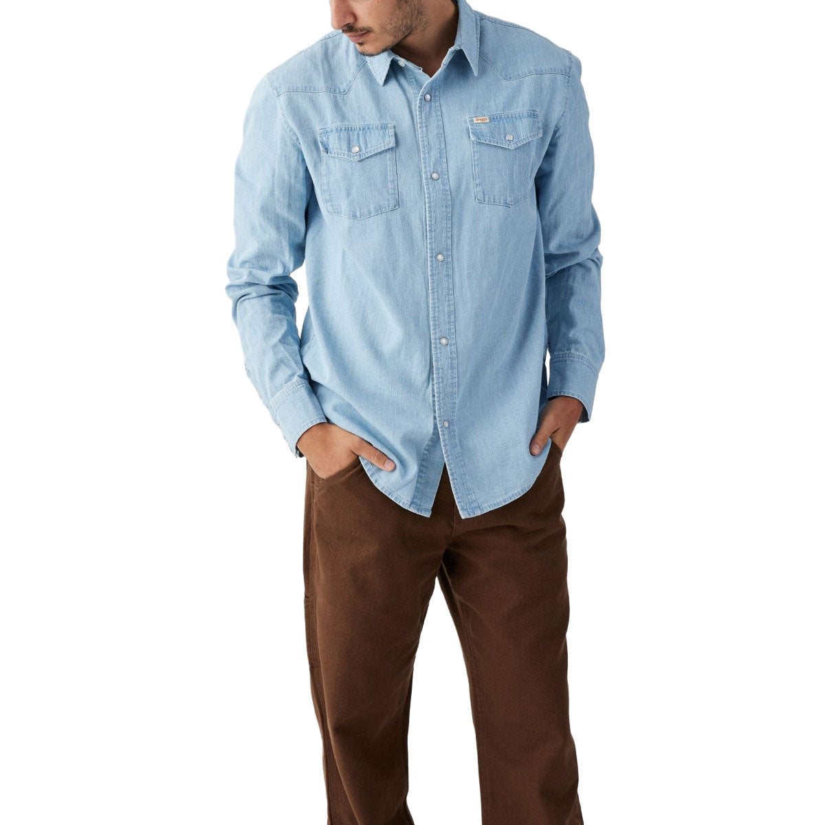 Seager Reagan Long Sleeve Pearl Snap Shirt - Light Wash