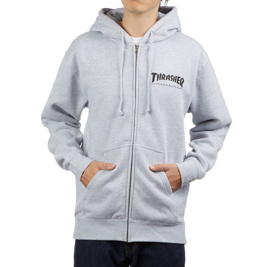 Thrasher Logo Zip Up Hoodie - Grey