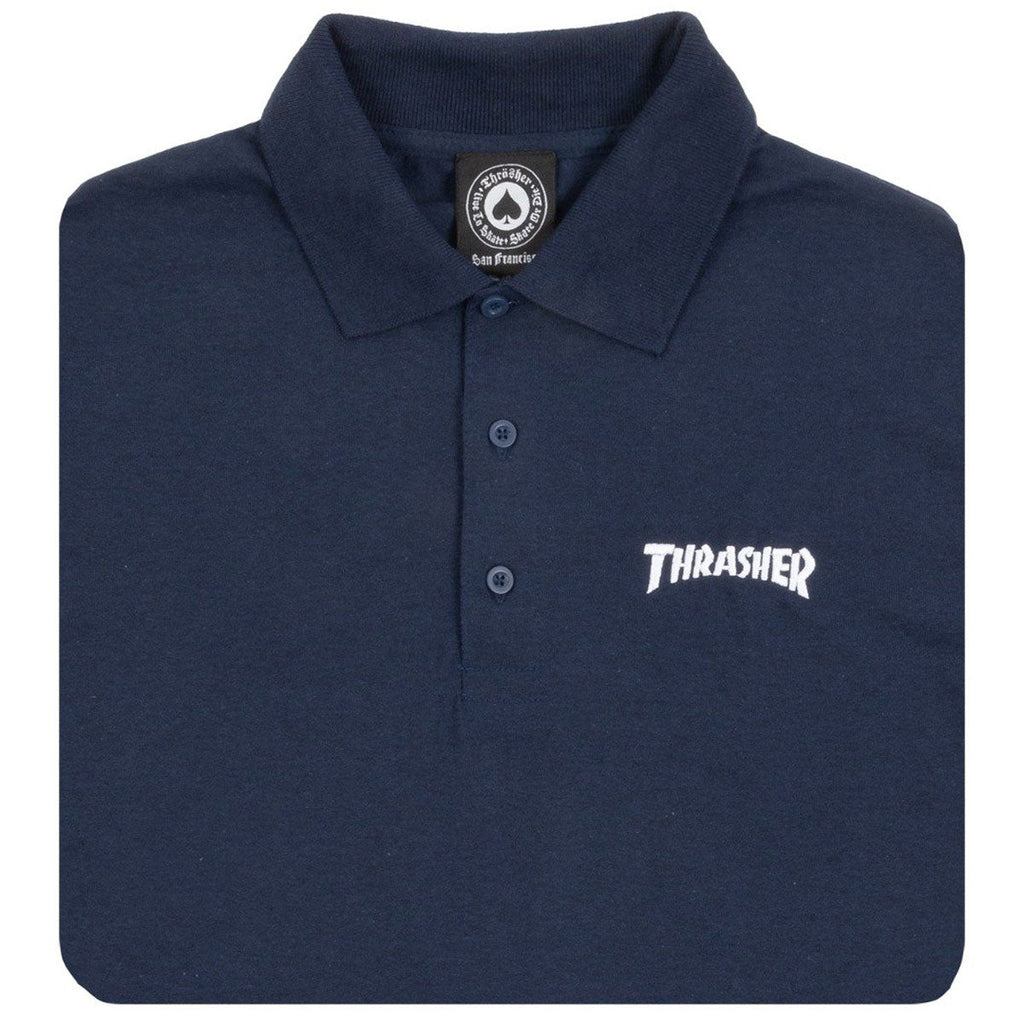 Thrasher Logo Embroidered Polo Shirt - Navy