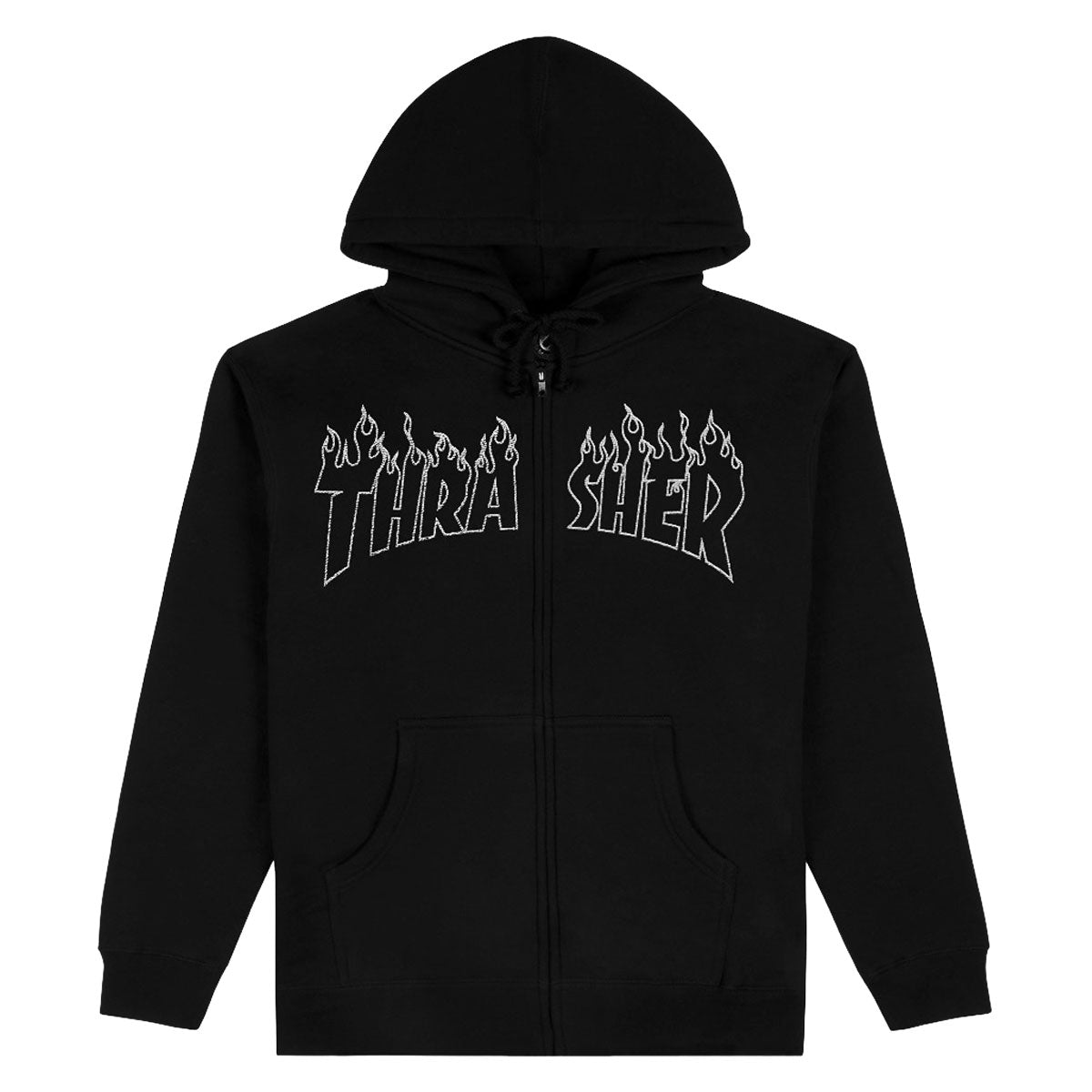 Thrasher Flame Embroidered Zip Hoodie - Black