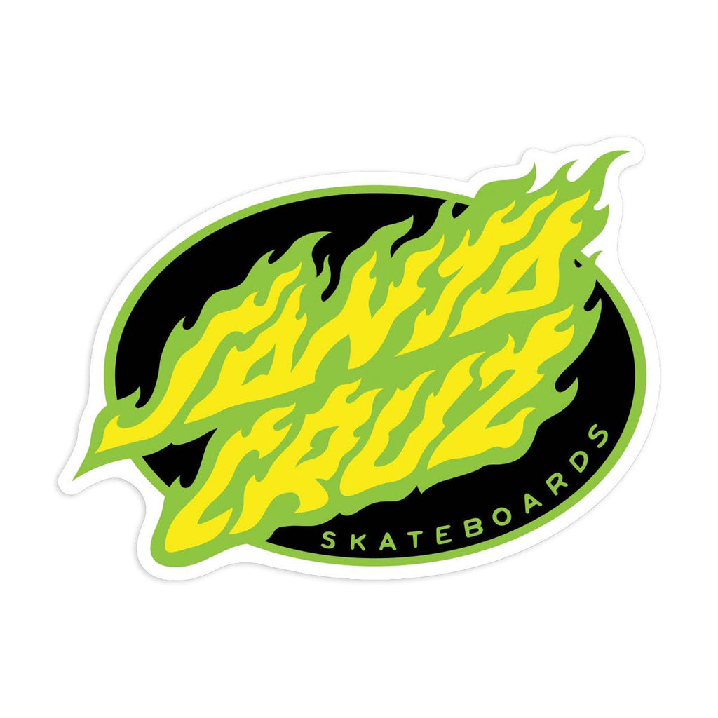 Santa Cruz Cruz Oval Flame Dot Vinyl 3.5" Sticker - White/Green/Yellow