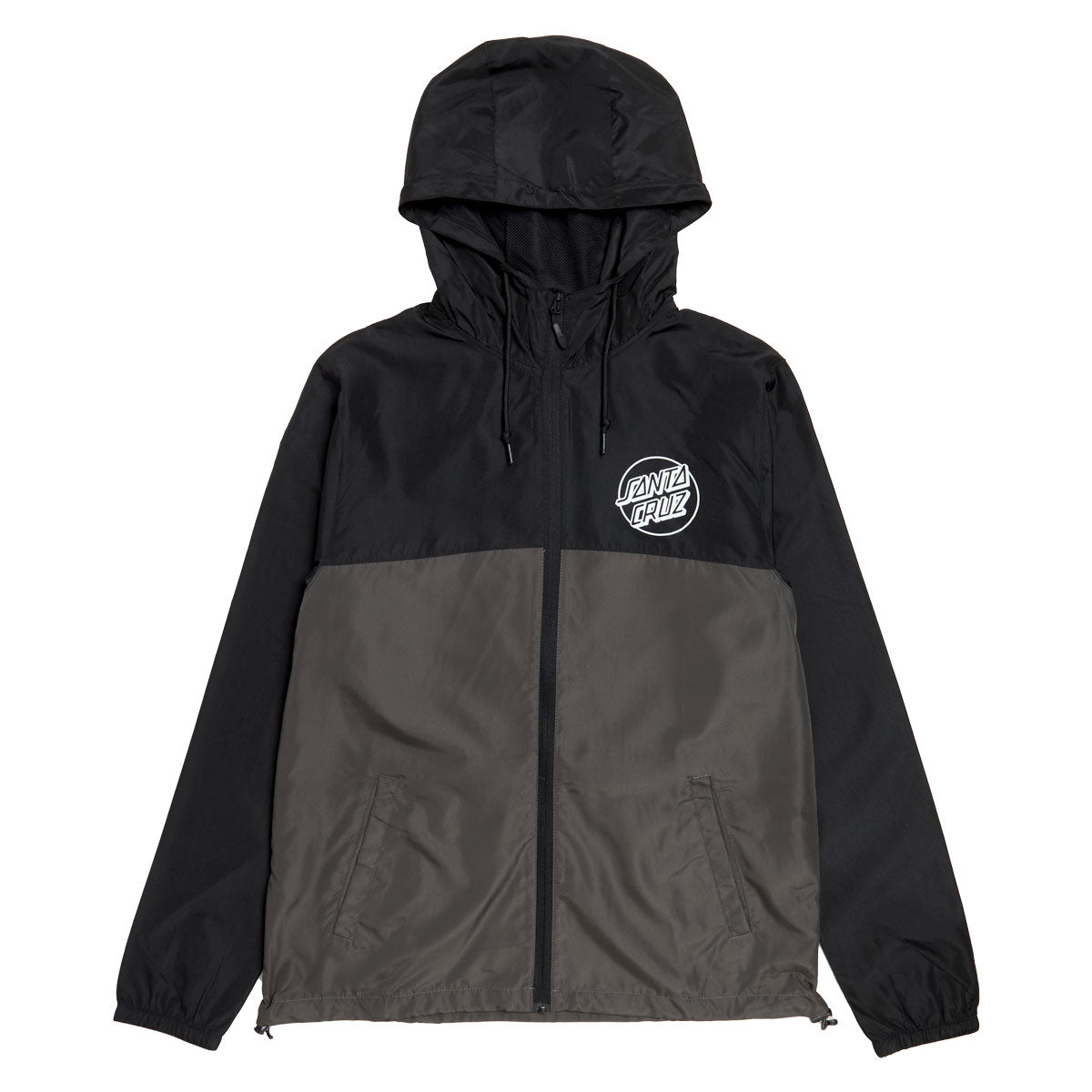 Santa Cruz Opus Dot Chest Hooded Windbreaker Jacket - Black/Graphite