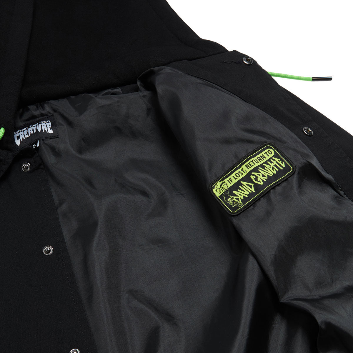 Creature Gravette Cut And Tie Hooded Windbreaker Jacket - Black