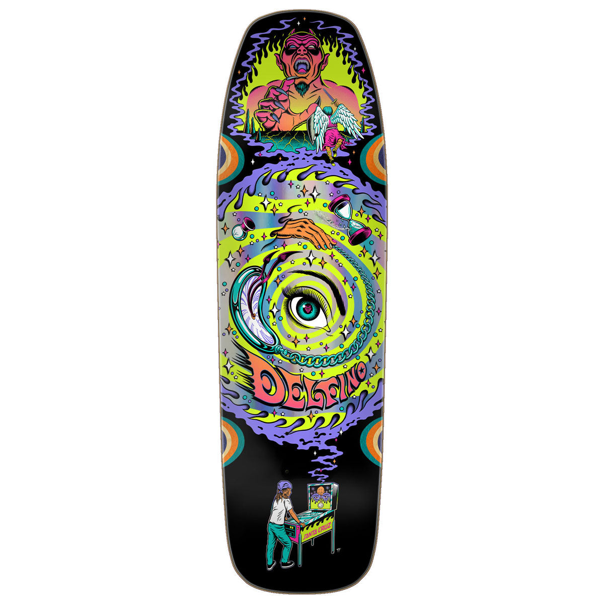 Santa Cruz Delfino Pinball Vision Pro Shaped Skateboard Deck - 9.14"