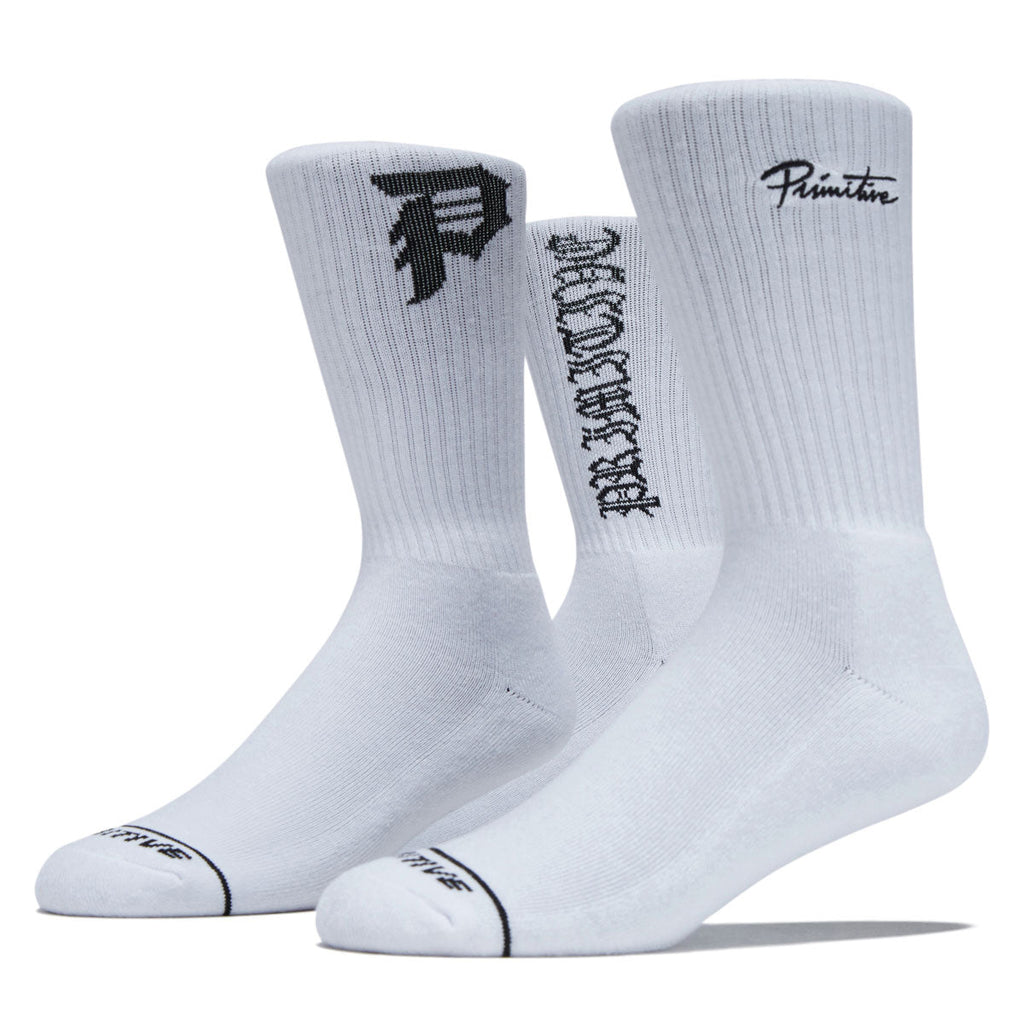 Primitive Core Logo 3 Pack Of Socks - White