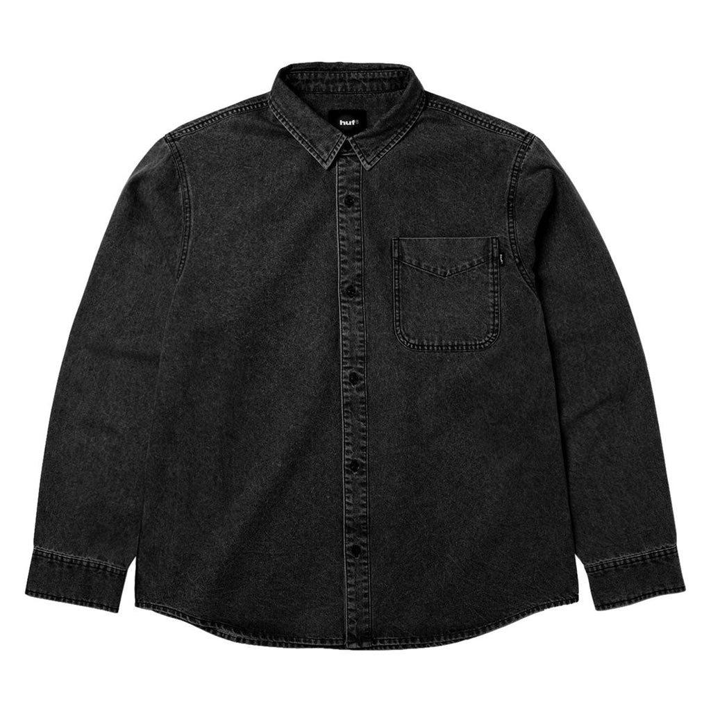HUF Carson Overdyed Denim Long Sleeve Shirt - Black