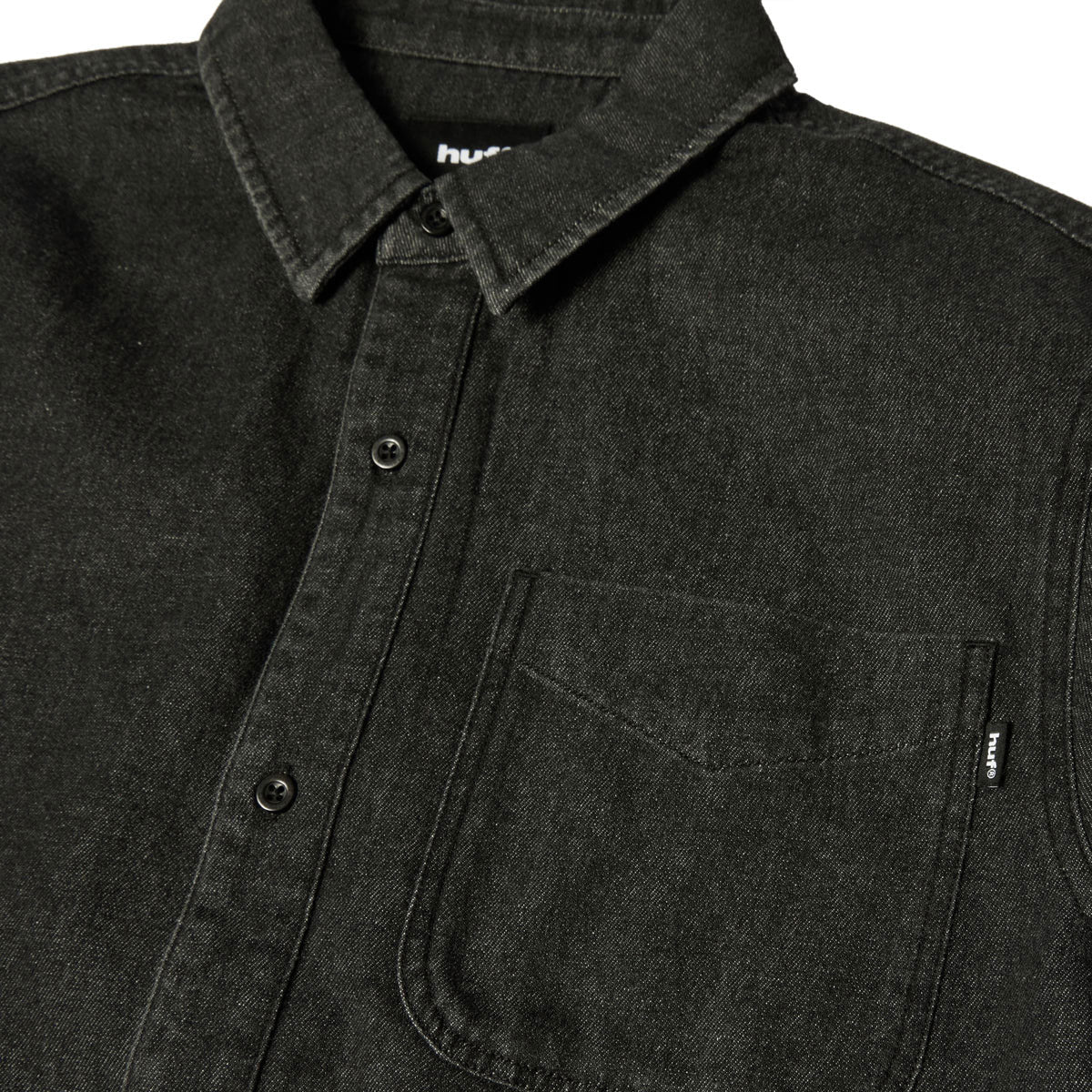 HUF Carson Overdyed Denim Long Sleeve Shirt - Black