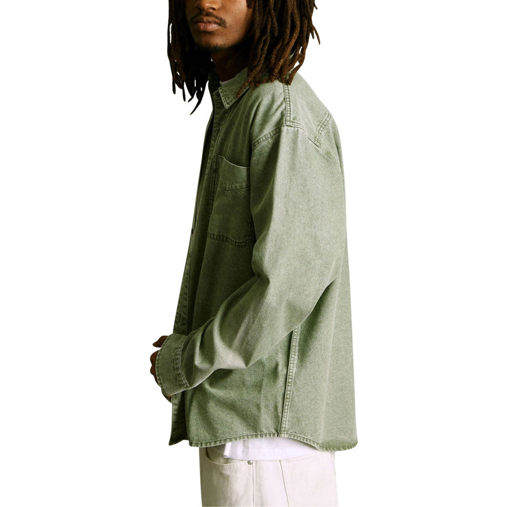 HUF Carson Overdyed Denim Long Sleeve Shirt - Olive