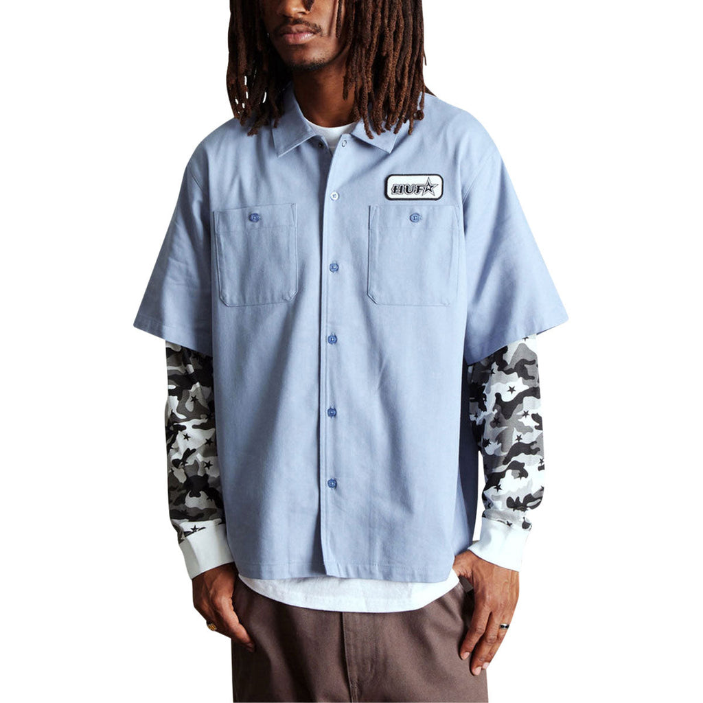 HUF Shadows Long Sleeve Work Shirt - Light Blue