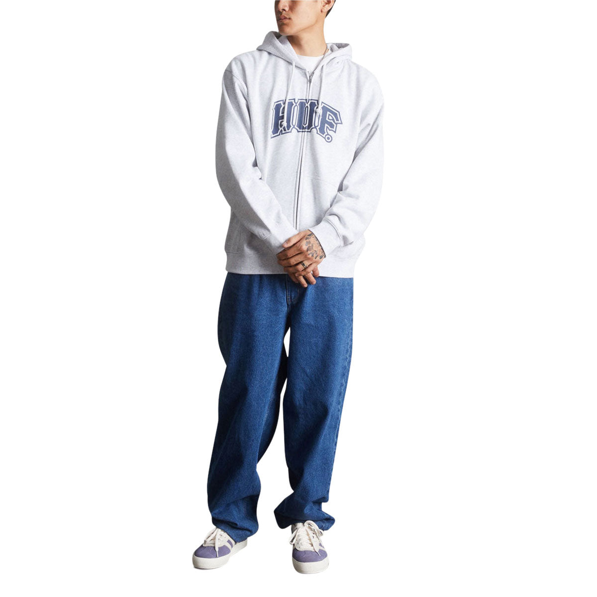 HUF Classic Arch Full Zip Hoodie - Heather Grey/Navy