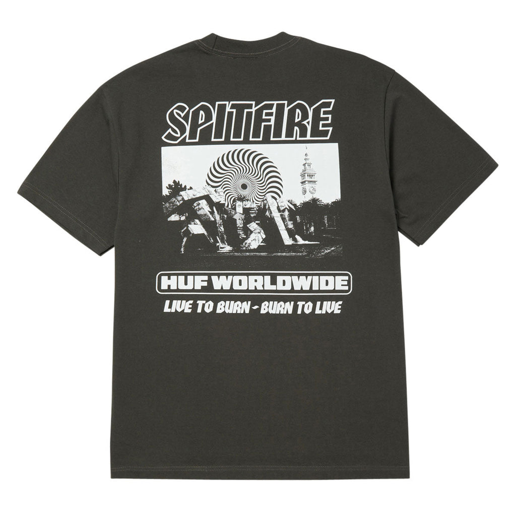 HUF x Spitfire Burn Heavyweight T-Shirt - Washed Black