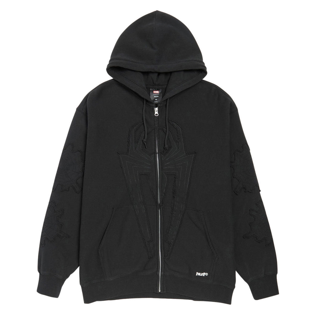 HUF x Spiderman Web Full Zip Washed Hoodie - Washed Black