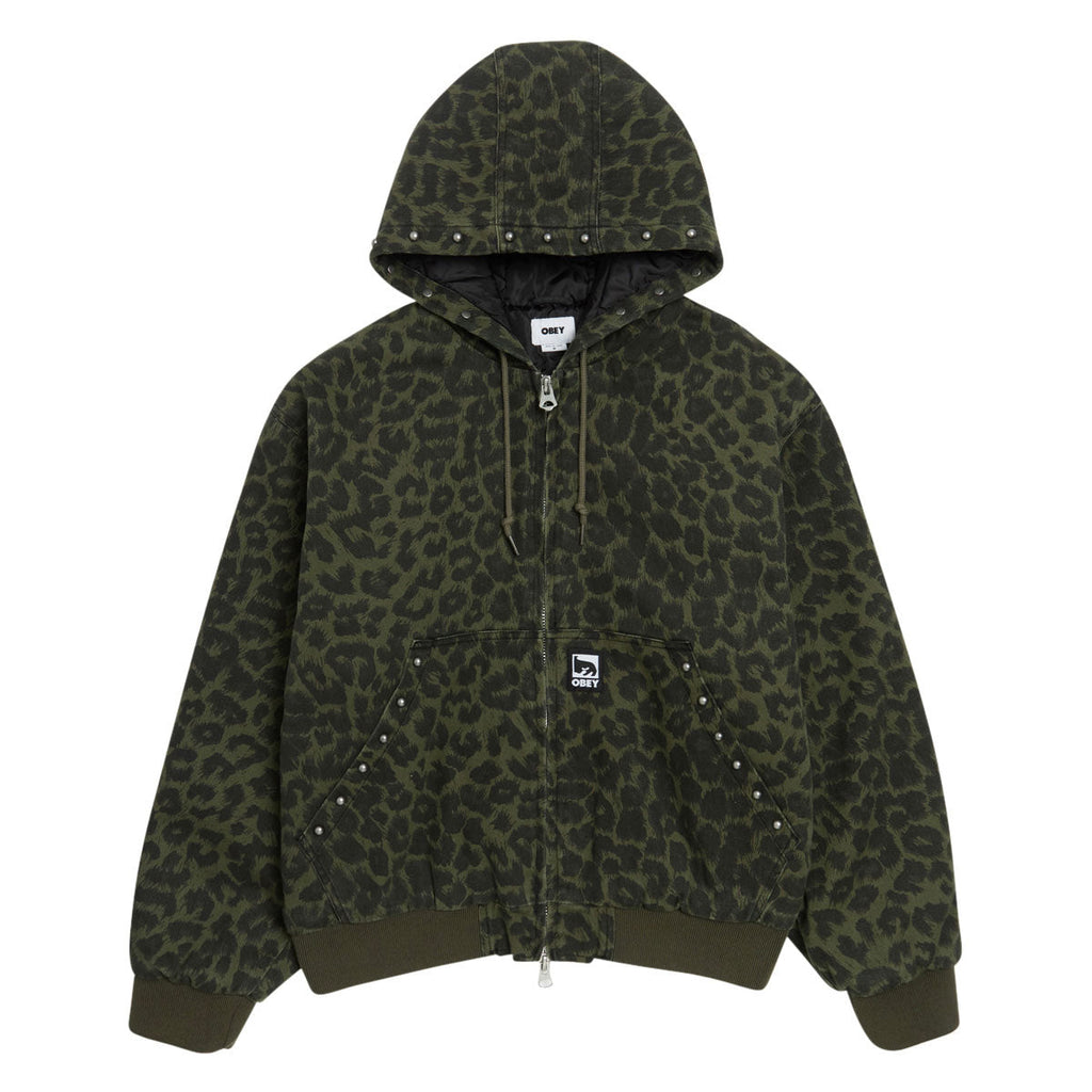 Obey Studded Zip Up Jacket - Dark Leopard