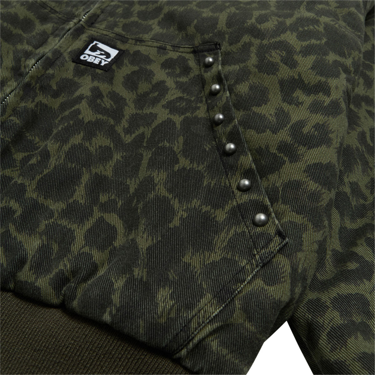 Obey Studded Zip Up Jacket - Dark Leopard