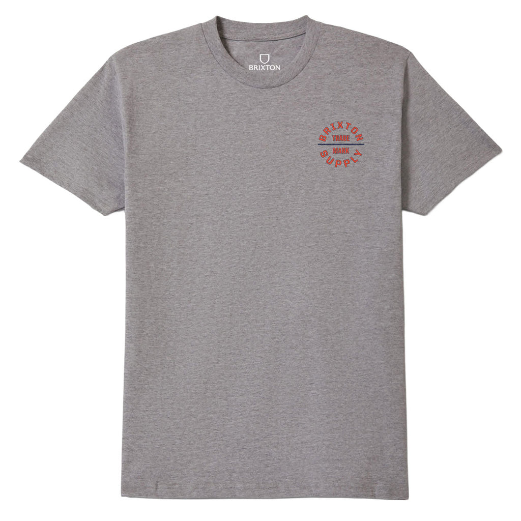 Brixton Oath V T-Shirt - Heather Grey/Lava Red/Midnight Blue