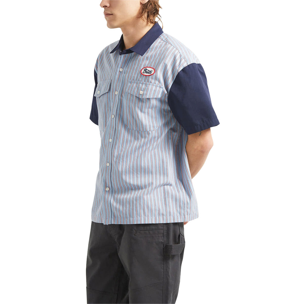 Brixton Builders Olson Shirt - Blue Aura Stripe
