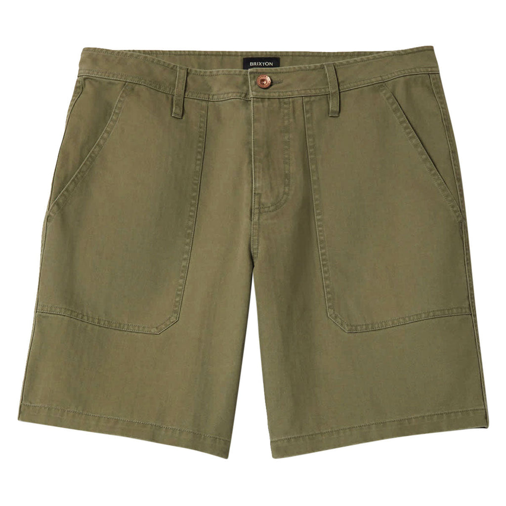 Brixton Surplus Vintage Wash Herringbone Shorts - Washed Olive Green