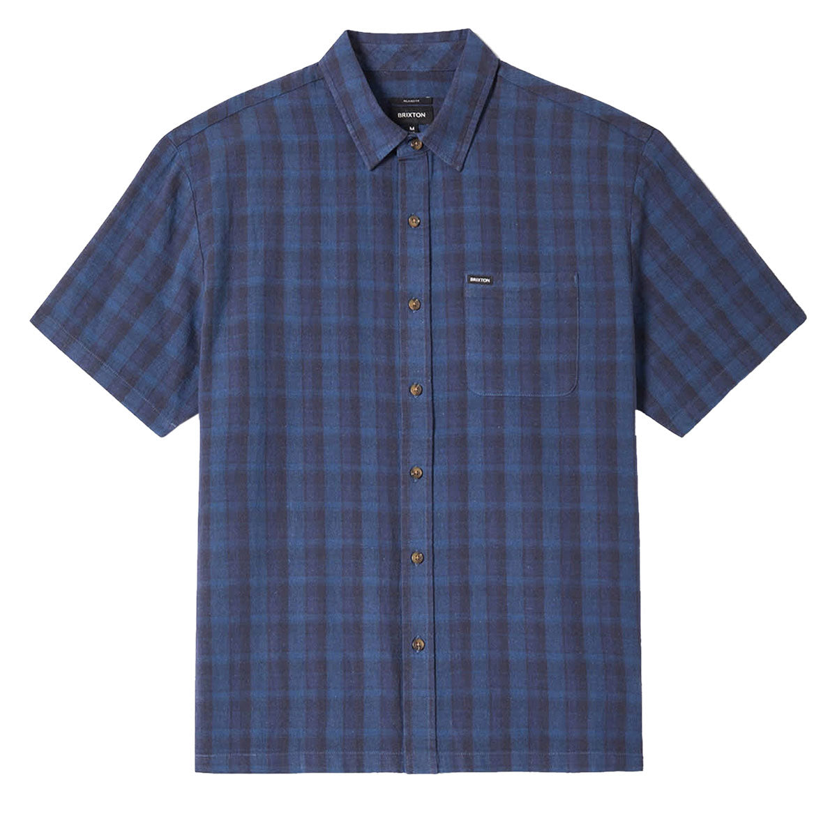 Brixton Cru Linen Blend Plaid Shirt - Dark Blue/Black Plaid