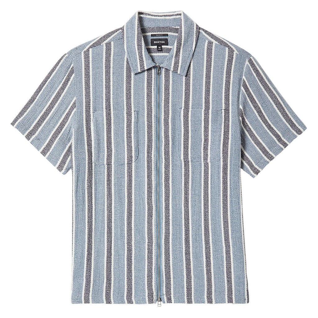 Brixton The Dexter Textured Stripe Shirt - Black/Dusty Blue
