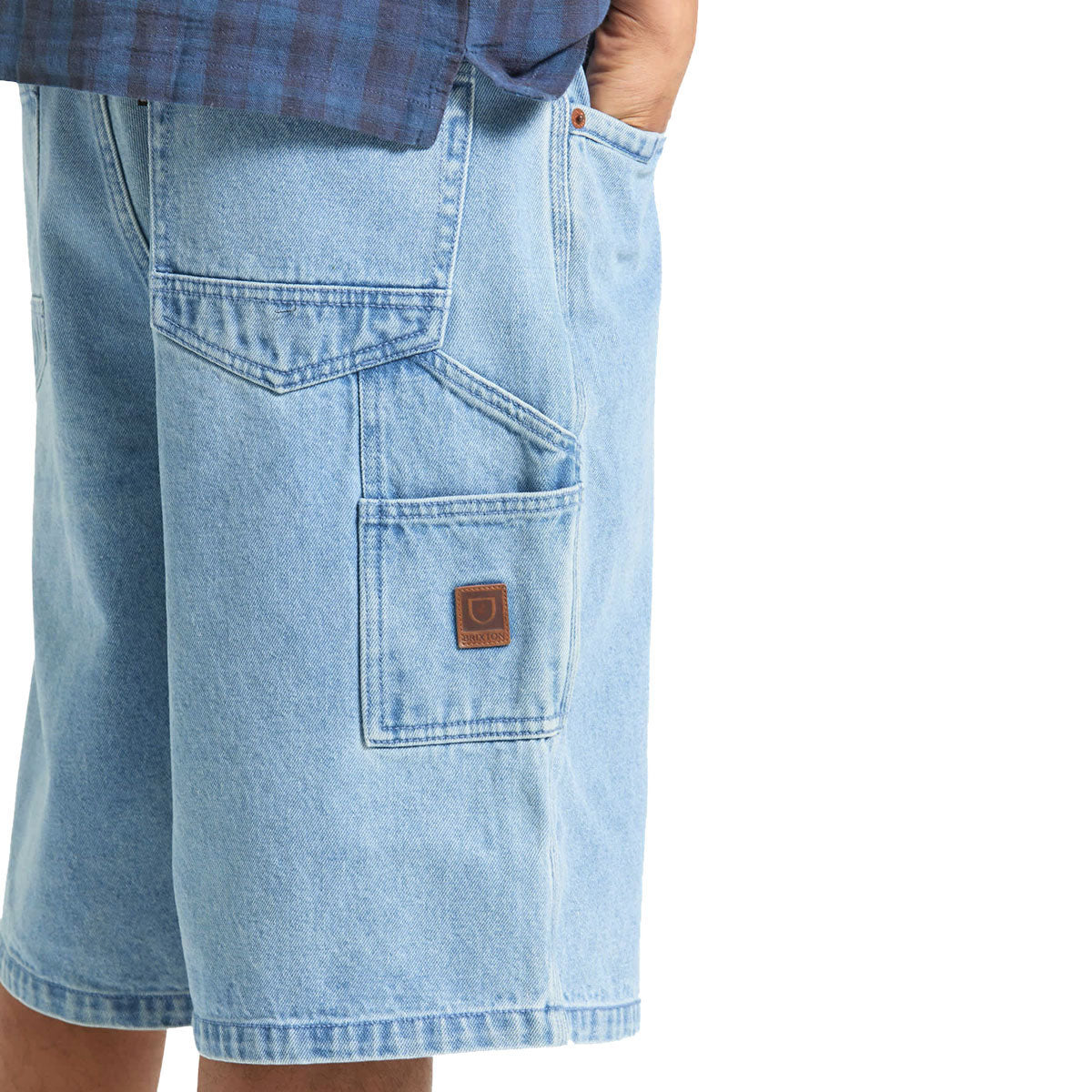 Brixton Builders Carpenter Baggy Shorts - Washed Blue Denim
