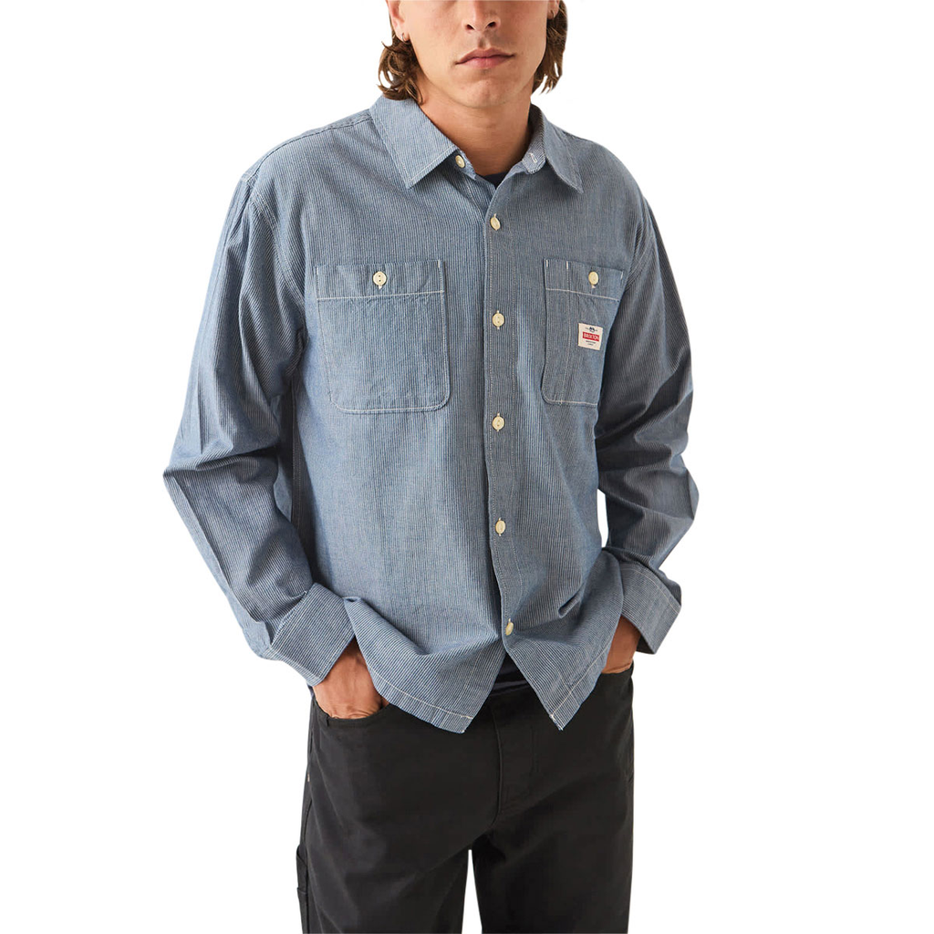 Brixton Trademark Long Sleeve Woven Shirt - Blue Chambray Micro Stripe
