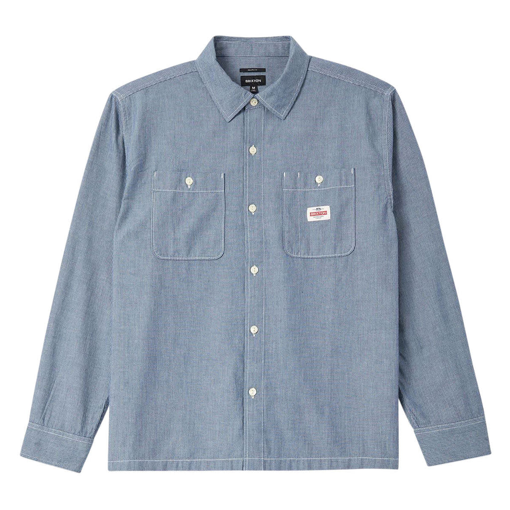 Brixton Trademark Long Sleeve Woven Shirt - Blue Chambray Micro Stripe