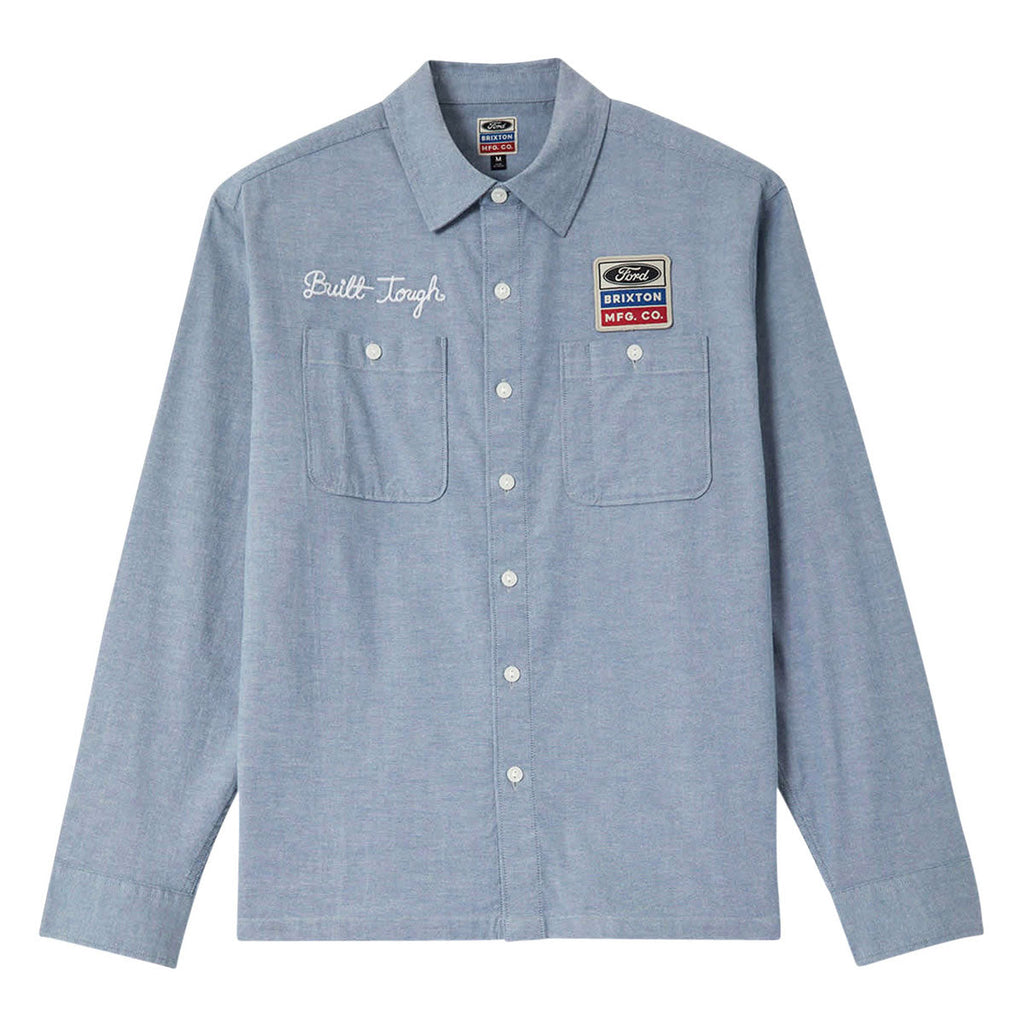 Brixton x Ford Service Dept Long Sleeve Work Shirt - Blue Chambray