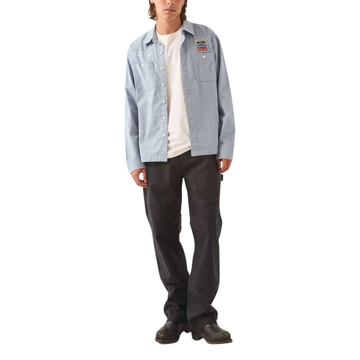 Brixton x Ford Service Dept Long Sleeve Work Shirt - Blue Chambray