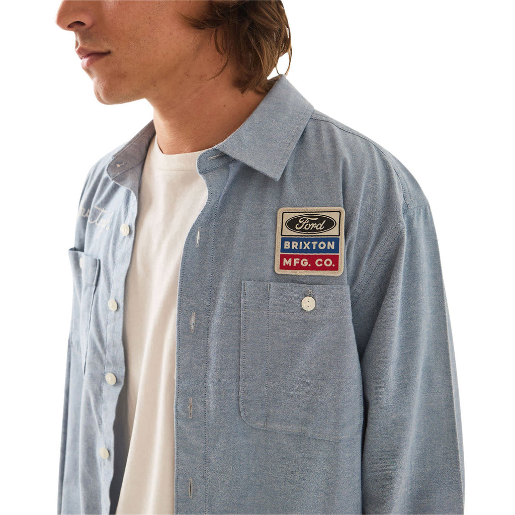 Brixton x Ford Service Dept Long Sleeve Work Shirt - Blue Chambray
