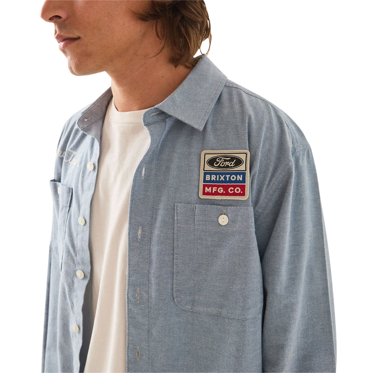 Brixton x Ford Service Dept Long Sleeve Work Shirt - Blue Chambray