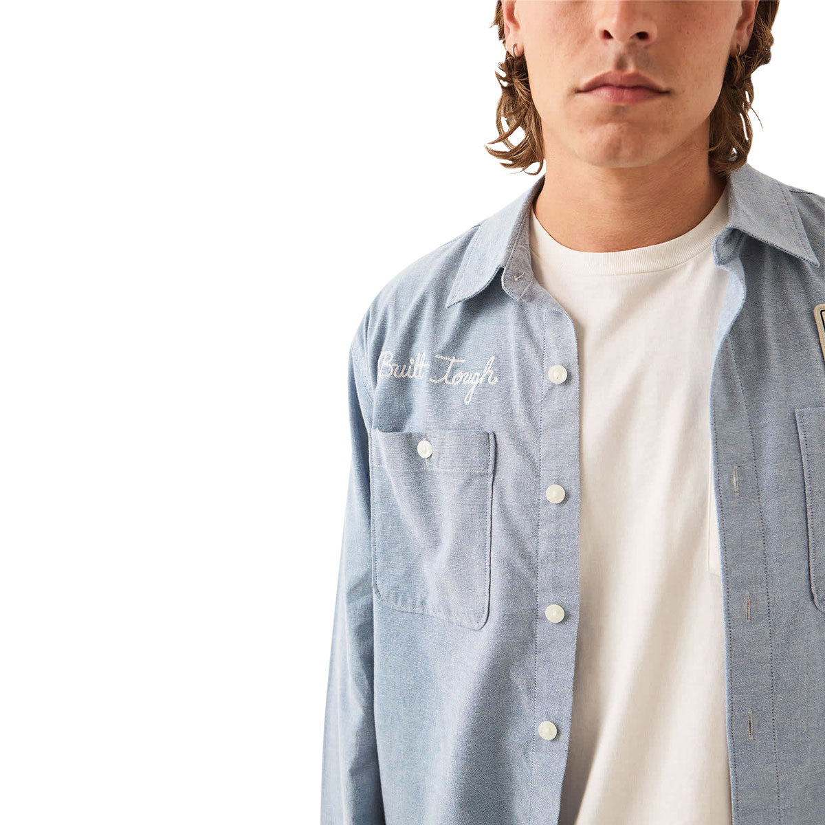 Brixton x Ford Service Dept Long Sleeve Work Shirt - Blue Chambray