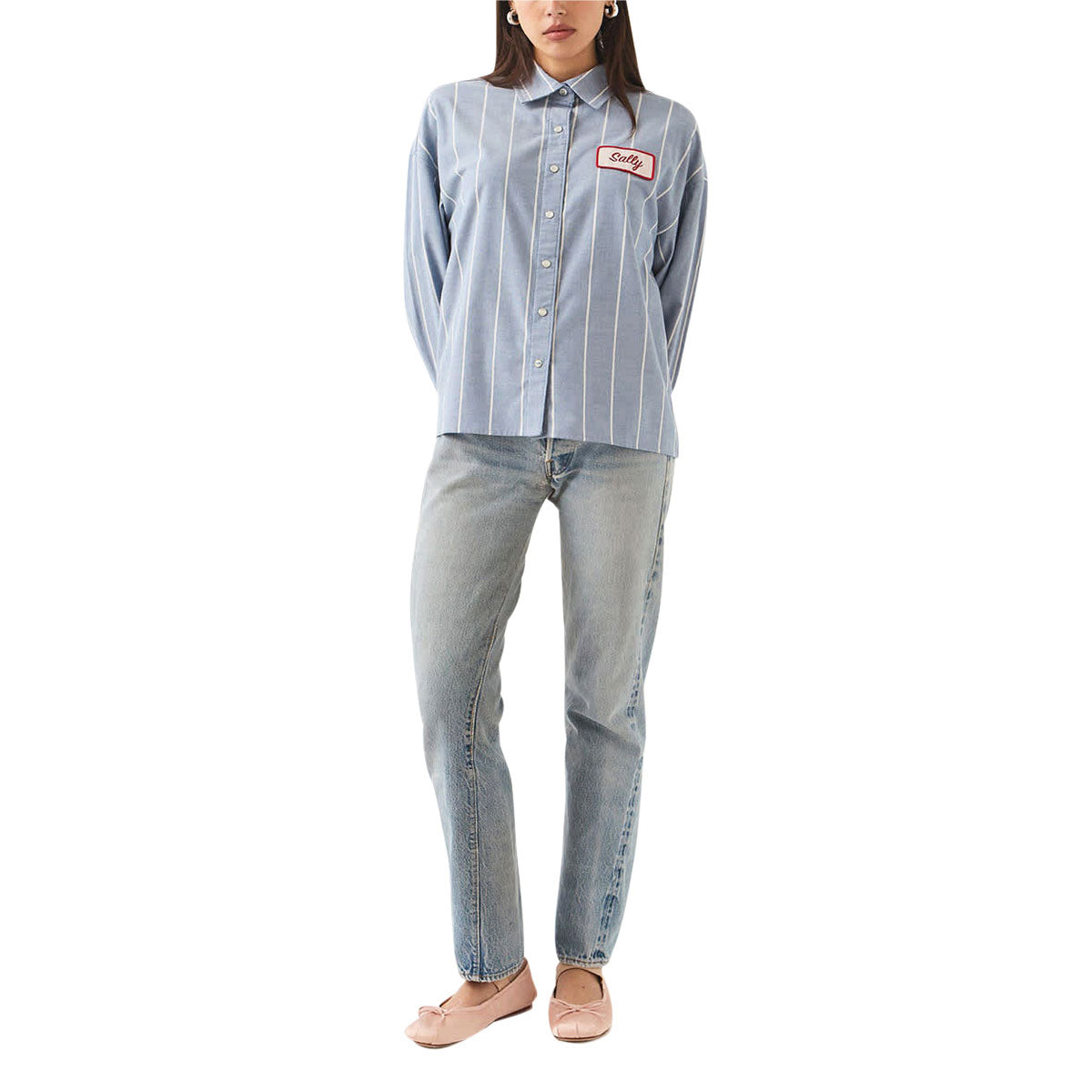 Brixton x Ford Mustang Sally Long Sleeve Shirt - Blue Chambray/Stripe