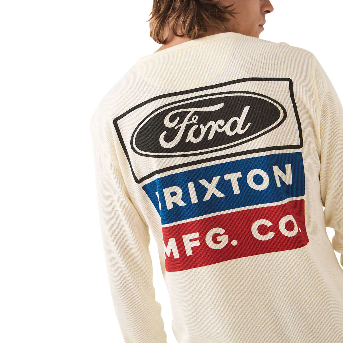 Brixton x Ford Service Dept Long Sleeve Waffle Shirt - Wimbledon White