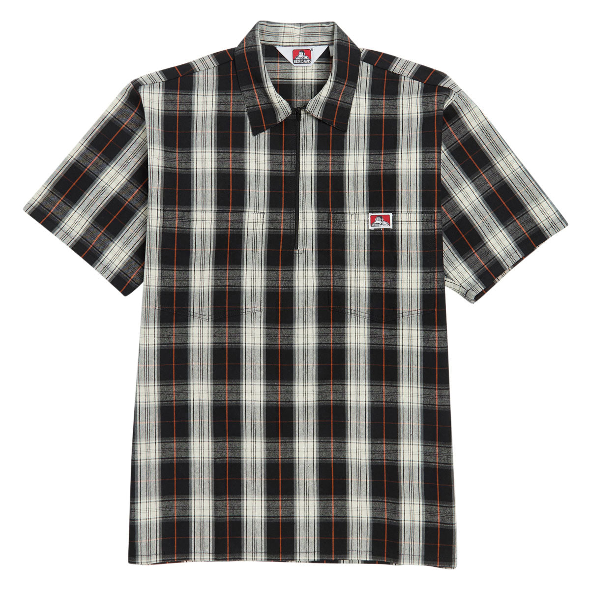 Ben Davis Short Sleeved Plaid 1/2 Zip Shirt - Black/Cream