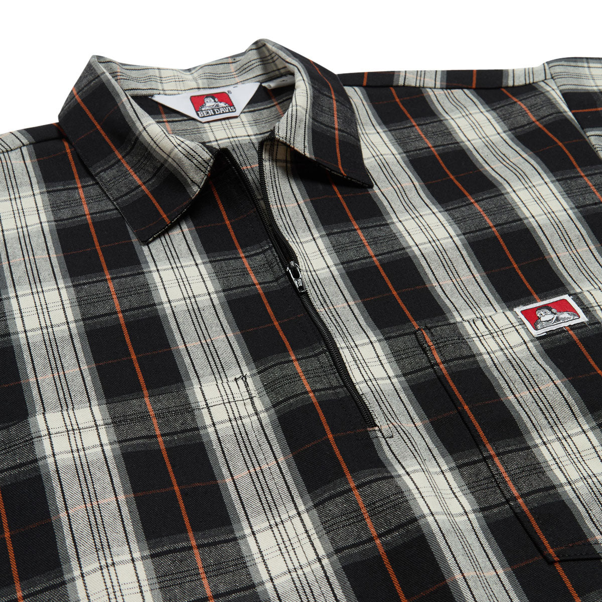 Ben Davis Short Sleeved Plaid 1/2 Zip Shirt - Black/Cream