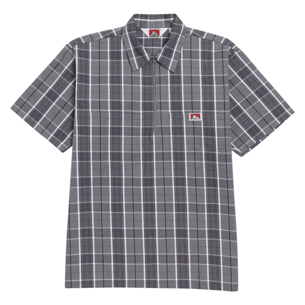 Ben Davis Short Sleeved Plaid 1/2 Zip Shirt - Grey/Black