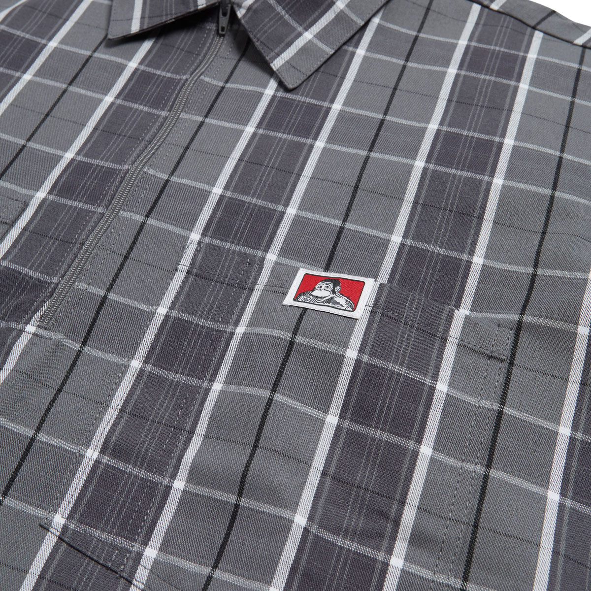 Ben Davis Short Sleeved Plaid 1/2 Zip Shirt - Grey/Black