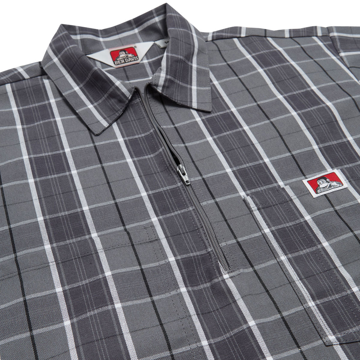 Ben Davis Short Sleeved Plaid 1/2 Zip Shirt - Grey/Black