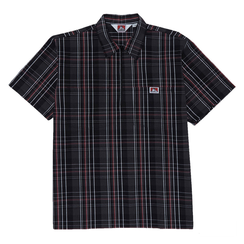Ben Davis Short Sleeved Plaid 1/2 Zip Shirt - Black/Grey/Red