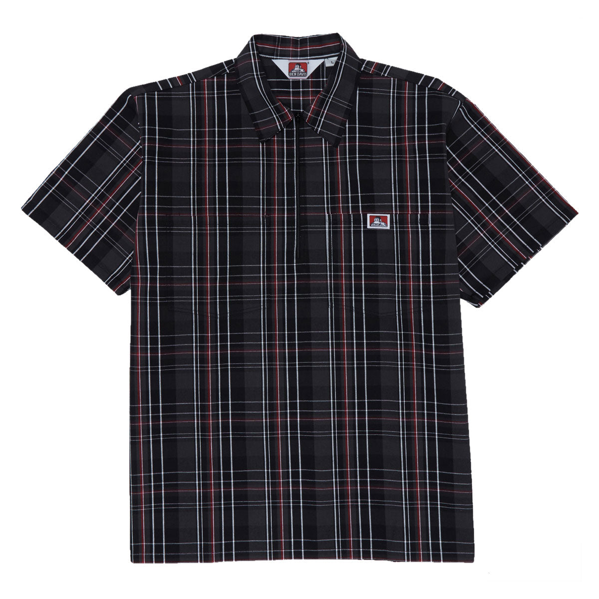 Ben Davis Short Sleeved Plaid 1/2 Zip Shirt - Black/Grey/Red