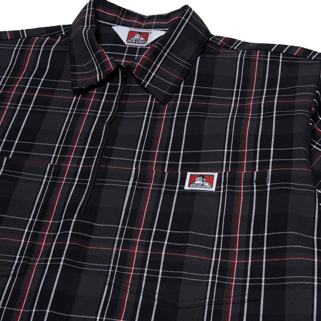 Ben Davis Short Sleeved Plaid 1/2 Zip Shirt - Black/Grey/Red