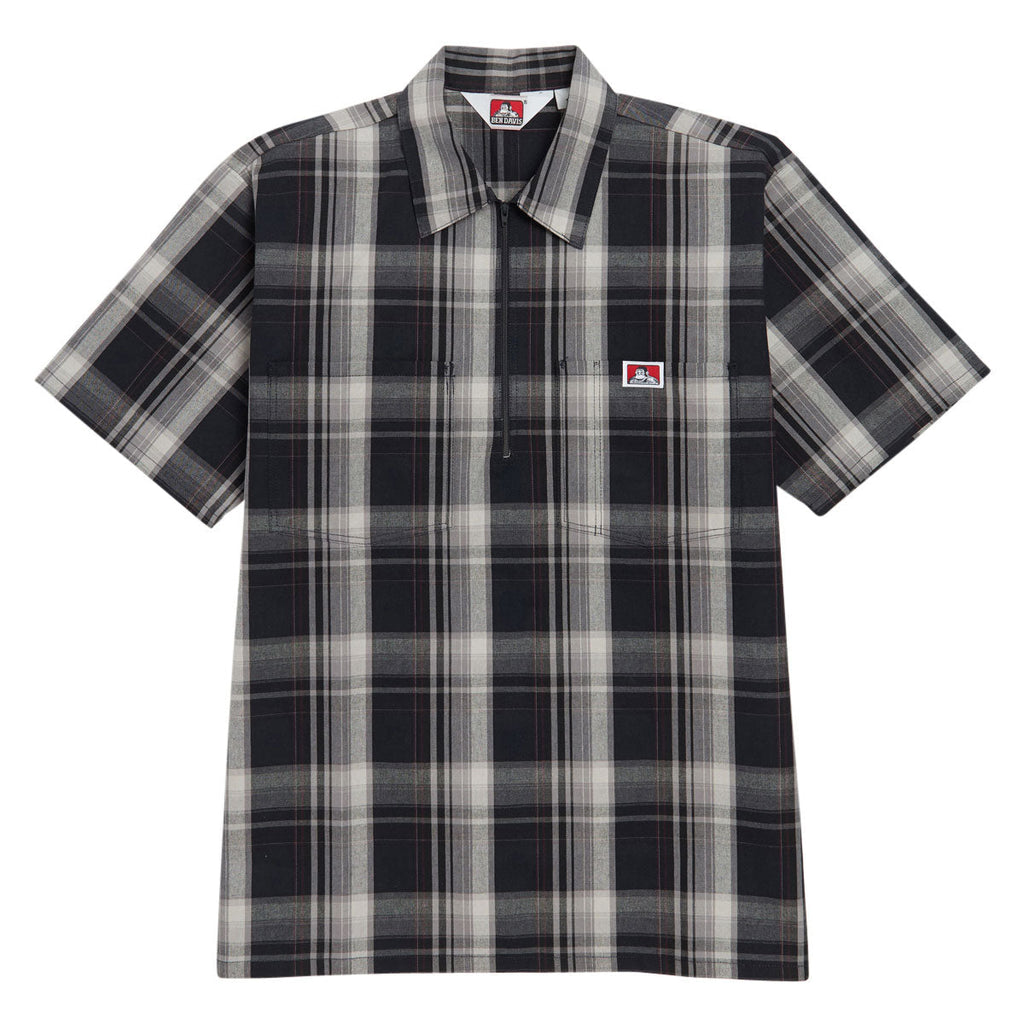 Ben Davis Short Sleeved Plaid 1/2 Zip Shirt - Navy/Grey