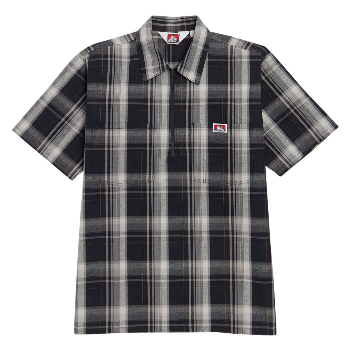 Ben Davis Short Sleeved Plaid 1/2 Zip Shirt - Navy/Grey