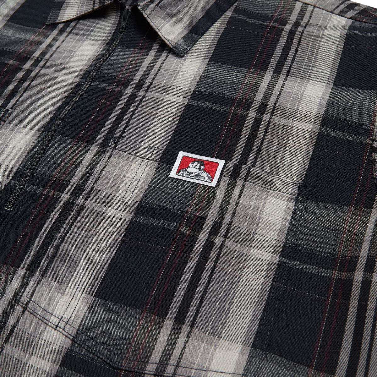 Ben Davis Short Sleeved Plaid 1/2 Zip Shirt - Navy/Grey