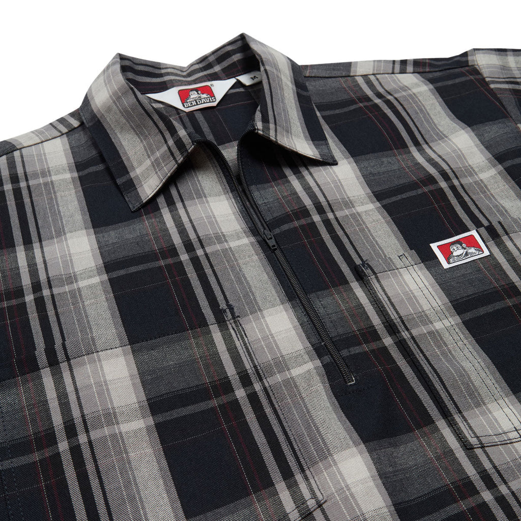 Ben Davis Short Sleeved Plaid 1/2 Zip Shirt - Navy/Grey