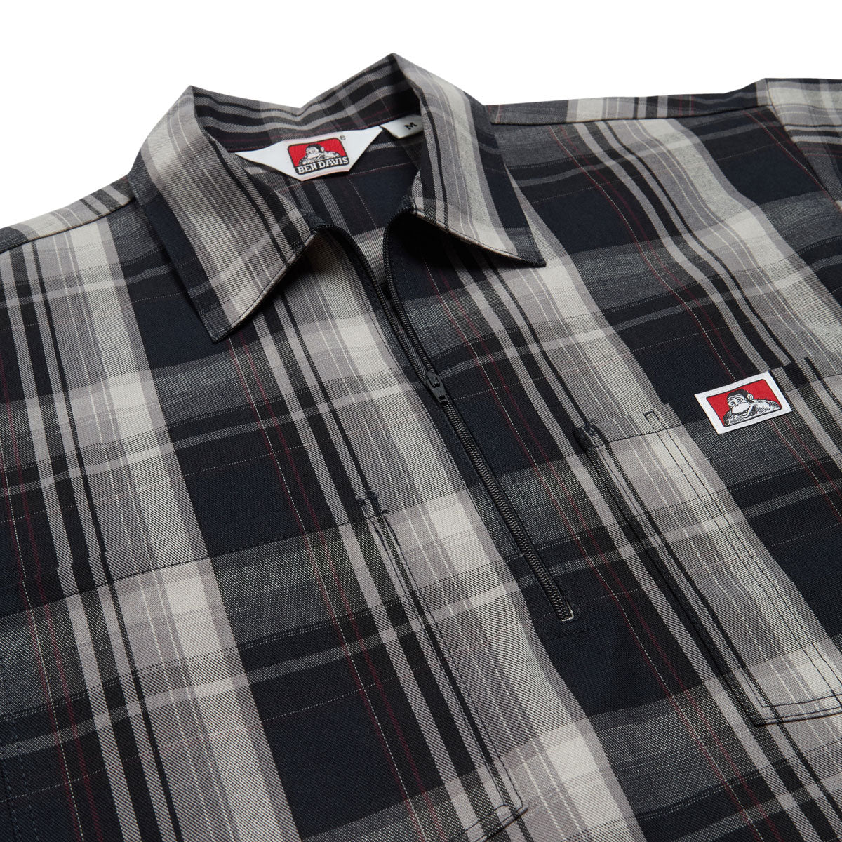 Ben Davis Short Sleeved Plaid 1/2 Zip Shirt - Navy/Grey