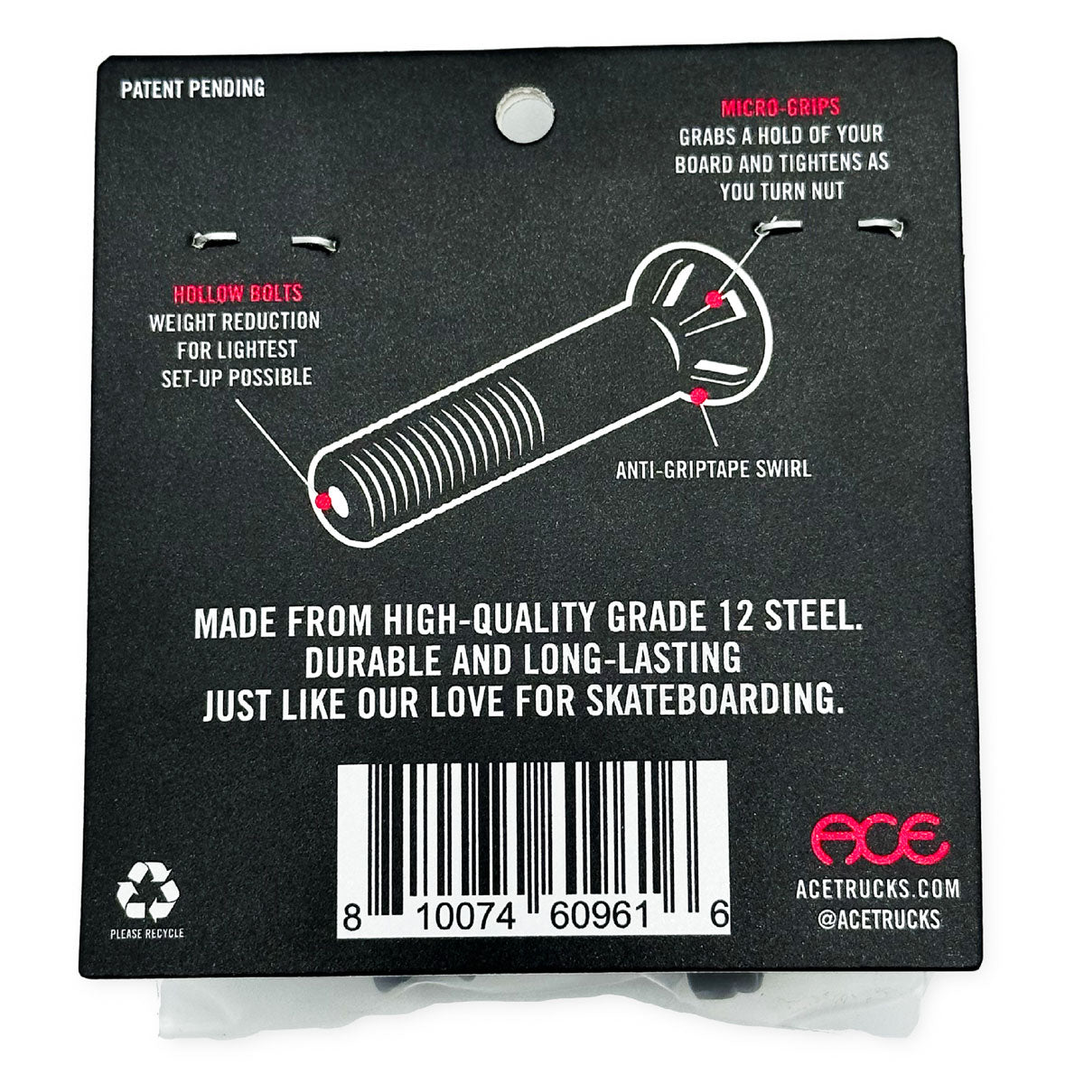 Ace AF1 Hollow Bolts W/ Grippers Allen Hardware - 1.25"