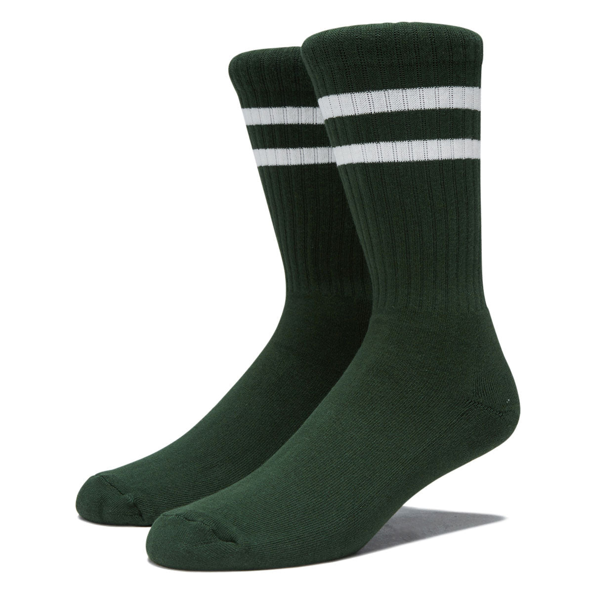 Bonfolk Retro Stripe Crew Socks - Hunter Green/Cloud White