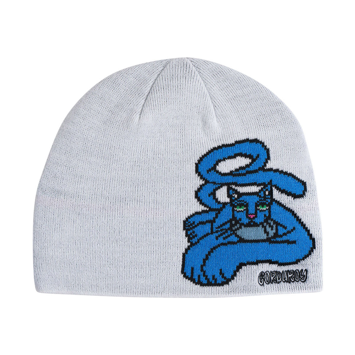 Corduroy Blue Cat By Jamie Lynn Beanie - White
