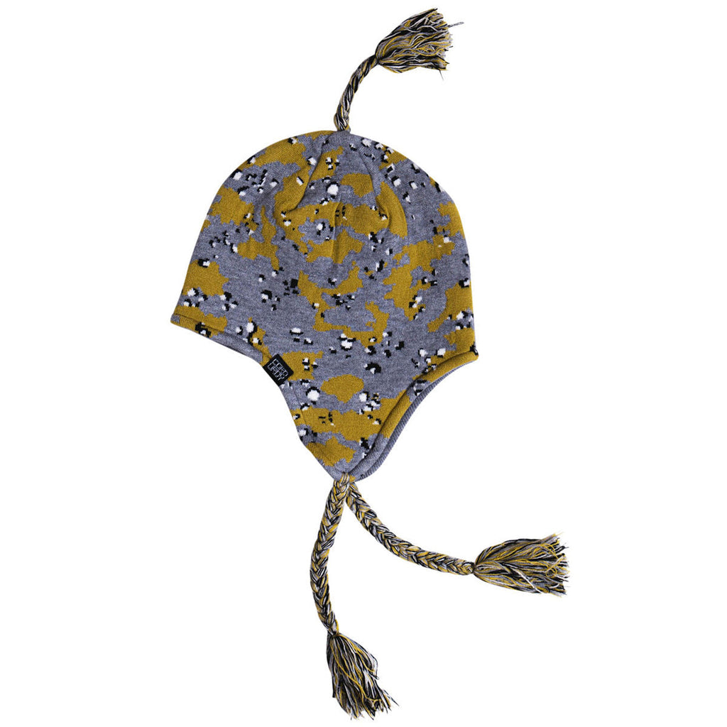 Corduroy Chip Camo Ear Flap Beanie - Cement